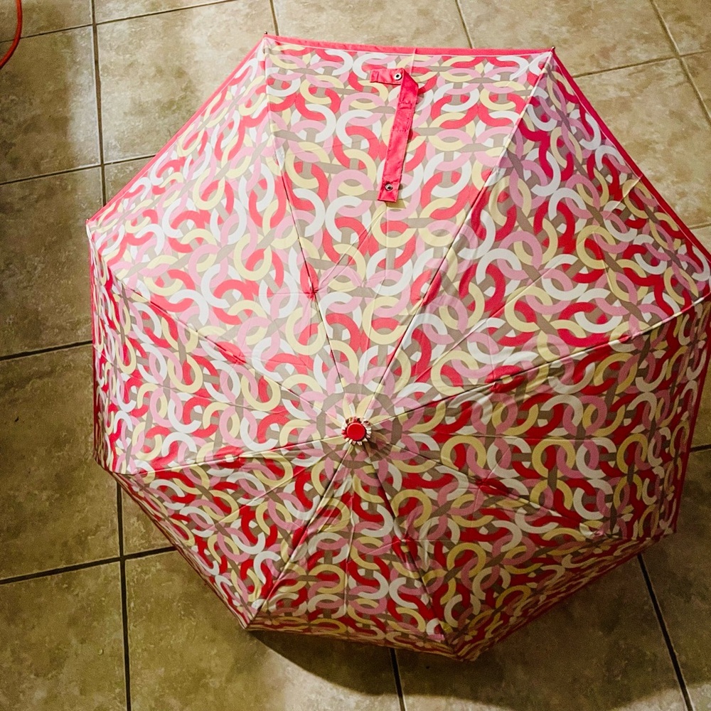 Coach Pink and Yellow Signature “C” Patterned Umbrella, NWOT - Picture 5 of 11